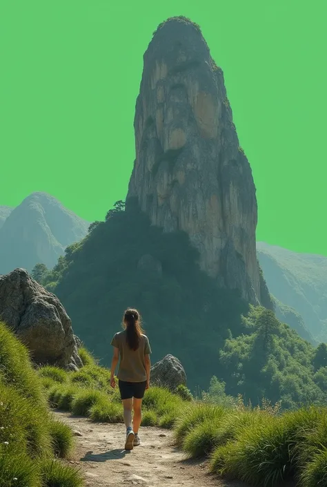 Green screen png cliff landscape large rock  woman walking 