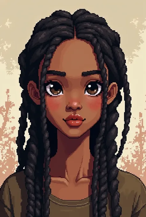  A pixel avatar of a brown teenager, Dreads hair braided ,  thin nose with Muslim features 