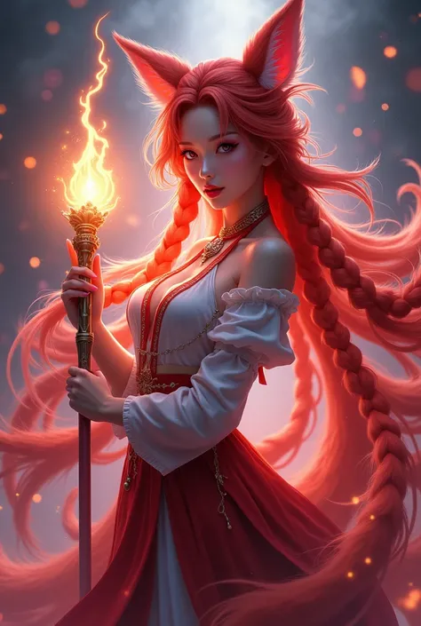 Realism, colorfull, front camera, cinematic, colorfull, Personaje AHRI League of Legends, masterpiece, erotic, sexy, best quality, IncrsAhri, braid, fox tail, red hairs, multiple tails, korean clothes, skirt, (EnergyVeins:1.4), glowing, energy, Energy magi...