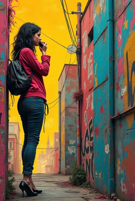 You can make an image 
For a cover of a song called she says but that she is talking on the cell phone but I want the image to be like rafiti, for the girl to be like rafiti and for it to be the same girl walking but on raffitiated walls, do another one bu...