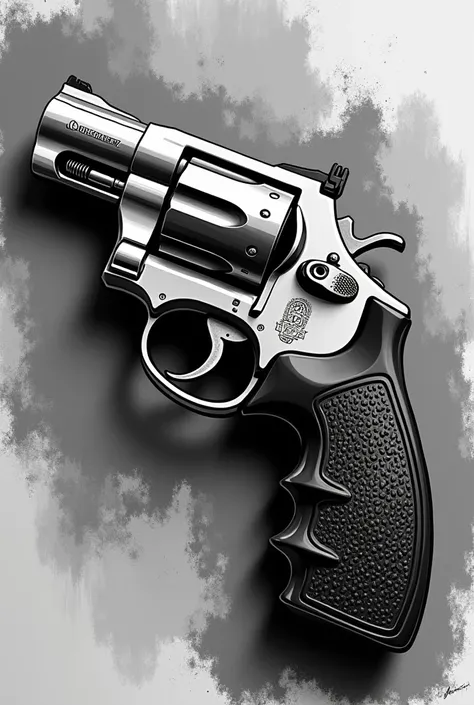 I want a 38 magnum black and white revolver that is in the form of a sketch that is not in 3D form