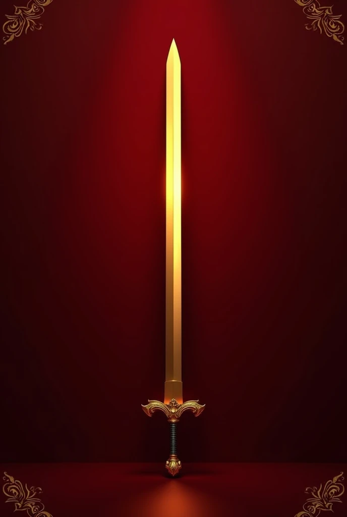 Wine red background , a small-sized sword in the middle of gold color and only the golden corners 