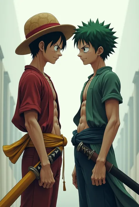  A live action of Luffy with a white complexion and Zoro with a white complexion,  both to make an icon ,  they must be together and that they face each other . They are one-piece .