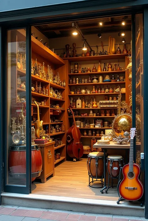  A store selling various musical instruments, without people