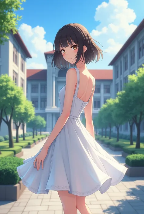 HIGH QUALITY ANIME BEAUTIFUL GIRL WHITE SCHOOL DRESS BLACK SLUT COLLEGE HANDSOME ASIAN UNIVERSITY BACKGROUND