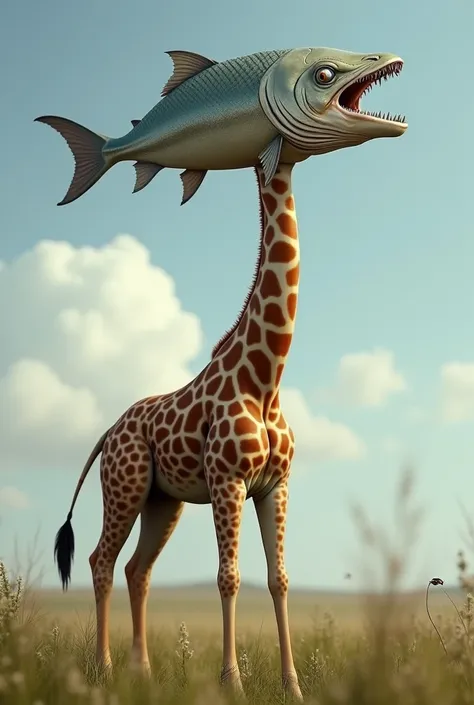 Created a realistic image of a giraffe with a nice fish head