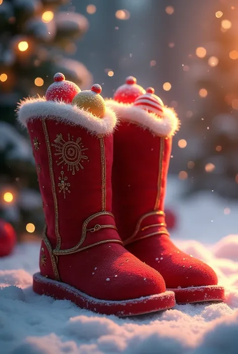 Christmas boots  with three candies inside  Look up and I can see three candies To be able to see inside 