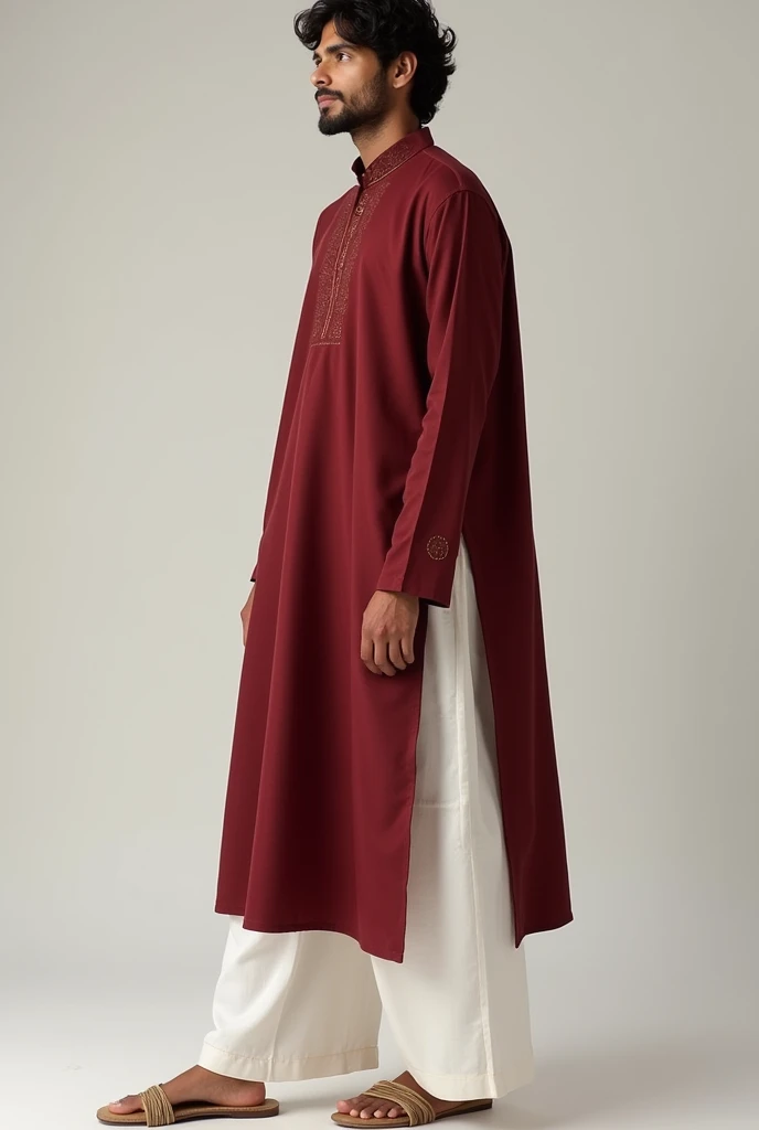 Gharara wide wide white trouser cambric with 
Dark red long  kurta  make fron a long above knee 