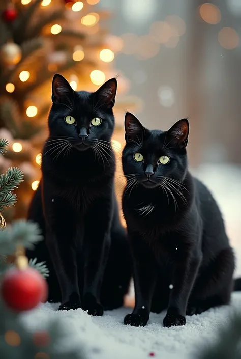 Beautif black cats in Christmas season