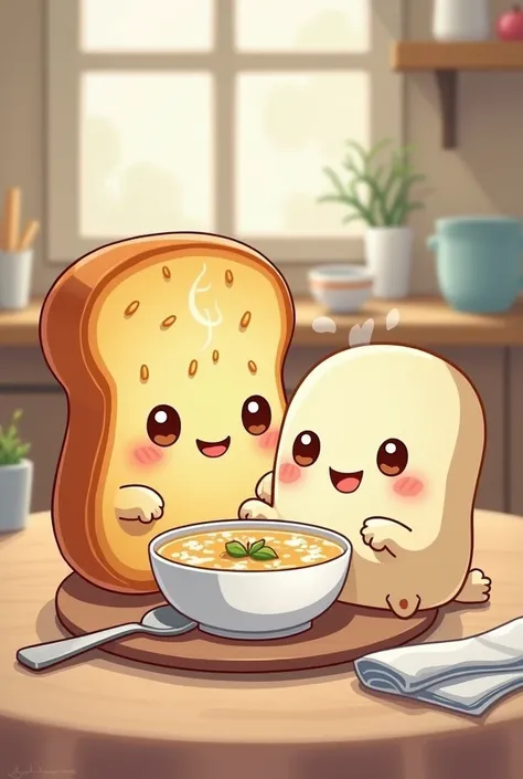 chibi garlic bread with mushroom soup
