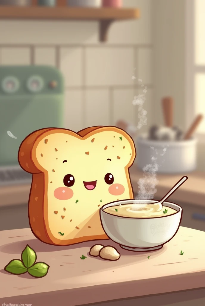 chibi garlic bread with mushroom soup
