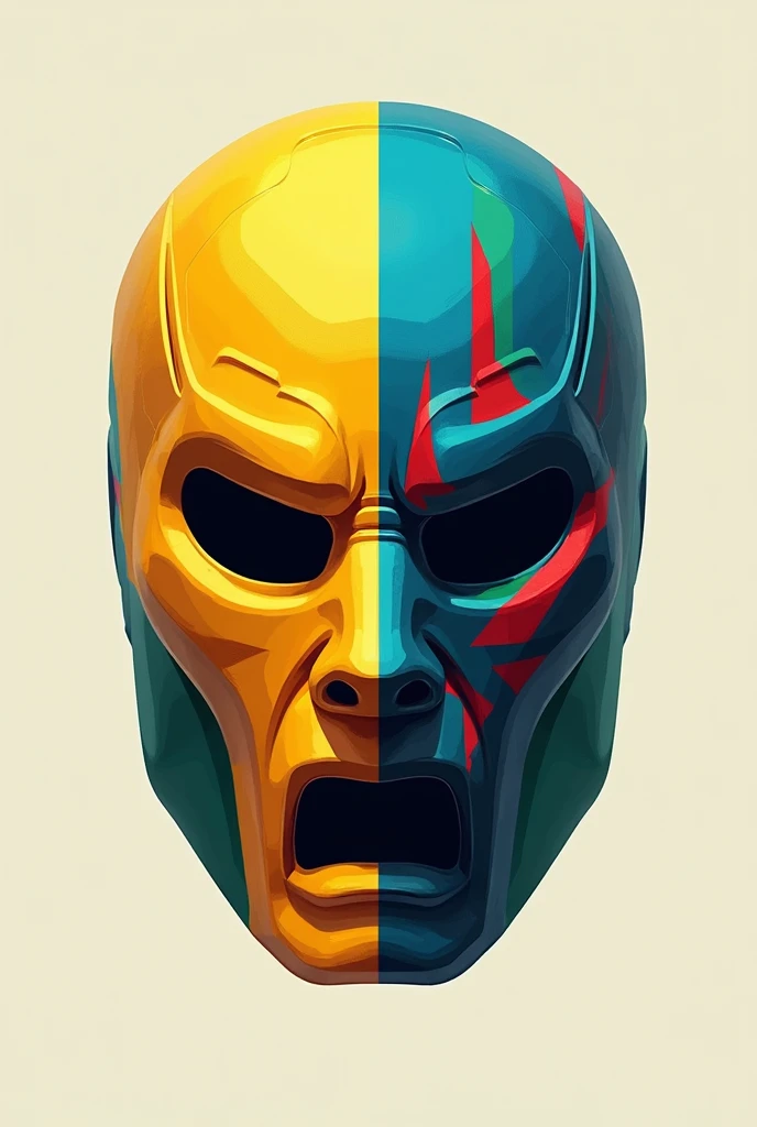 minimalist wrestling fighter mask with yellow, blue, red and green colors
