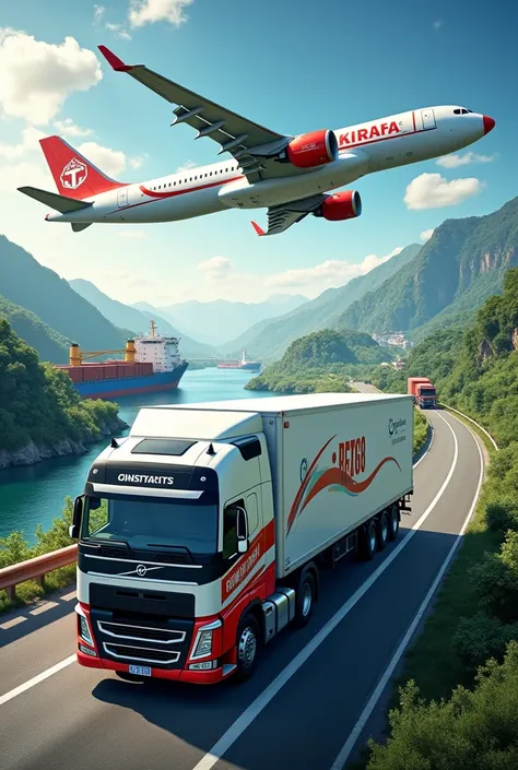 A truck , plane, Ship and let it say Global Transport Company and Central America 