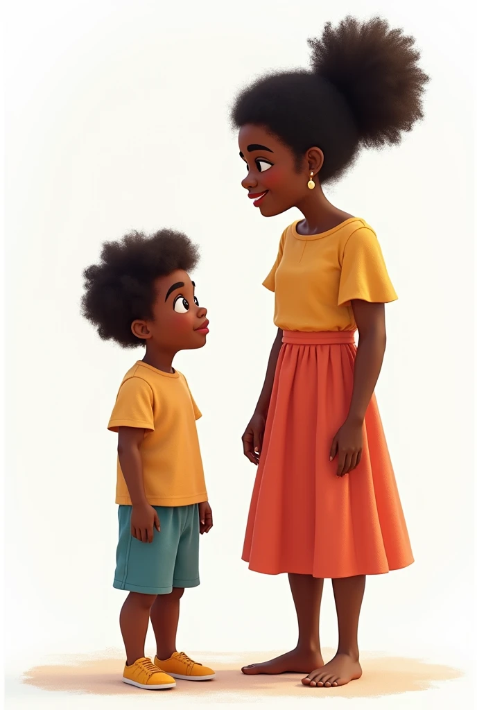 a  black  standing next to an adult black woman, What is your mother ,  talking to each other . 3D style illustration, transparent background.