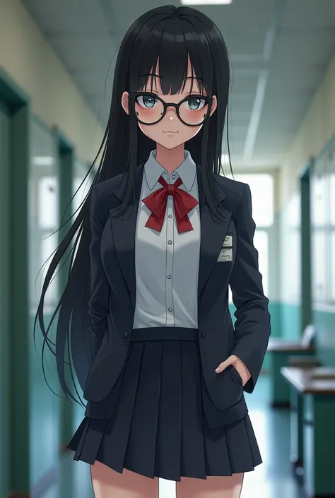 Create a sexy Japanese girl with full body student glasses 