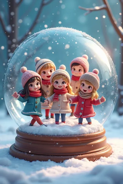 (Christmas theme) (plan de face ) 6 girls in a snow globe 