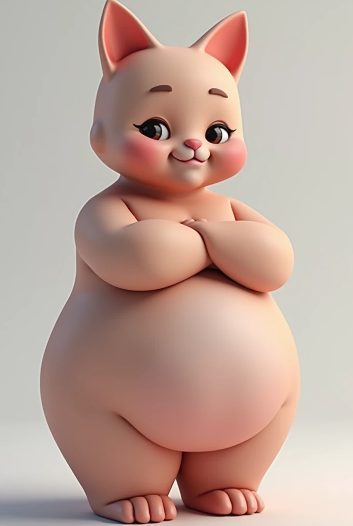 A realistic 3d image of a topless chubby adult female with cat ears