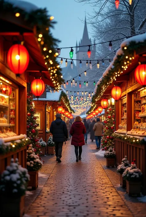 A festive scene unfolds before us: a picturesque winter morning in Colmars vibrant Christkindlmarkt on December 20th. Amidst the rustic charm, twinkling lights adorn wooden kiosks, casting a warm glow that invites passersby to linger. Vendors stalls, aglow...