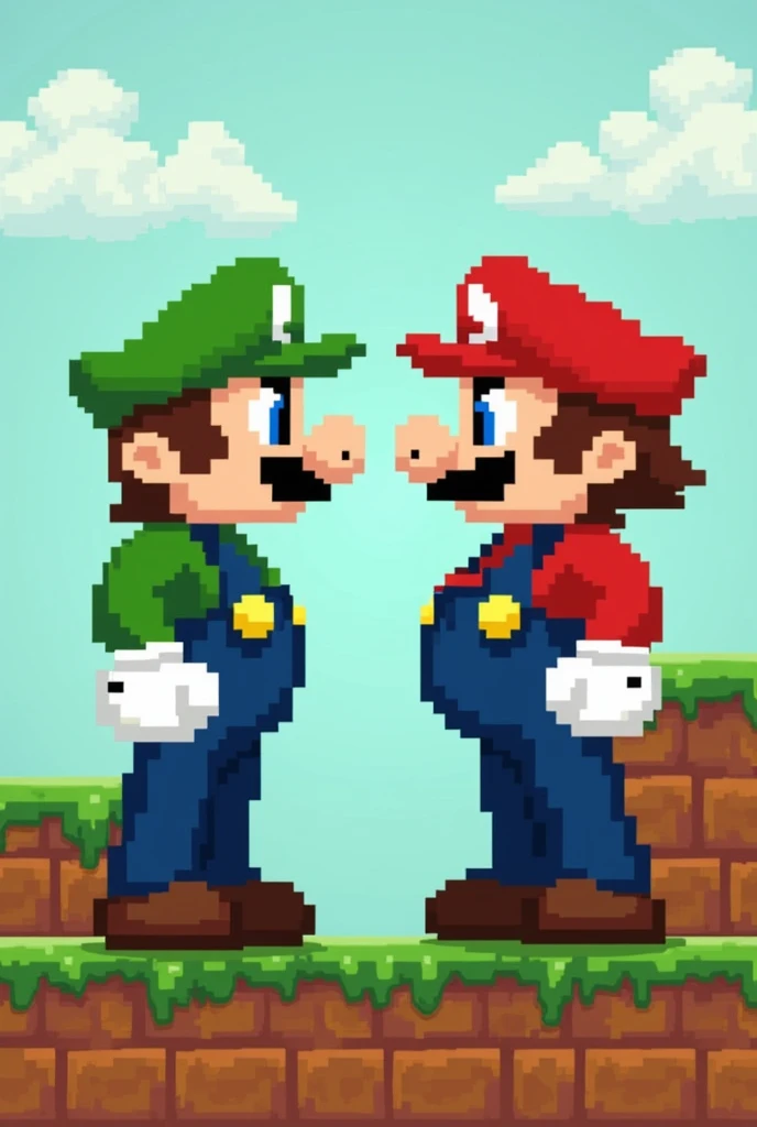 Luigi and Mario pixelated from the first games
