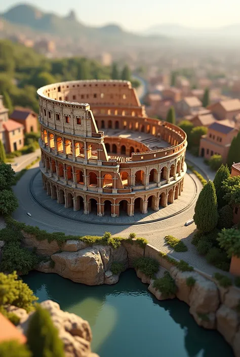 Coliseum  (( masterpiece ,  top quality,  top quality изображения,  high definition ,  photorealistic , RAW photo, 8 k)), (( Highly detailed combined CG 8k wallpapers)),  photo,  miniature city ,  built on a table ,