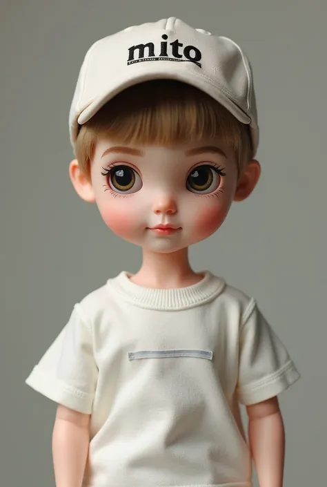 Boy doll whose skin color is white rapper 
With the letter M I T O on the cap 
And in my sleepers t-shirt