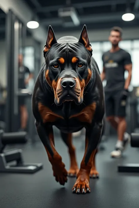 I would like to create an image of a dog training at the gym 