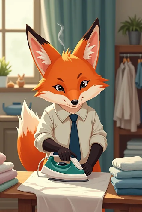 Fox ironing with iron