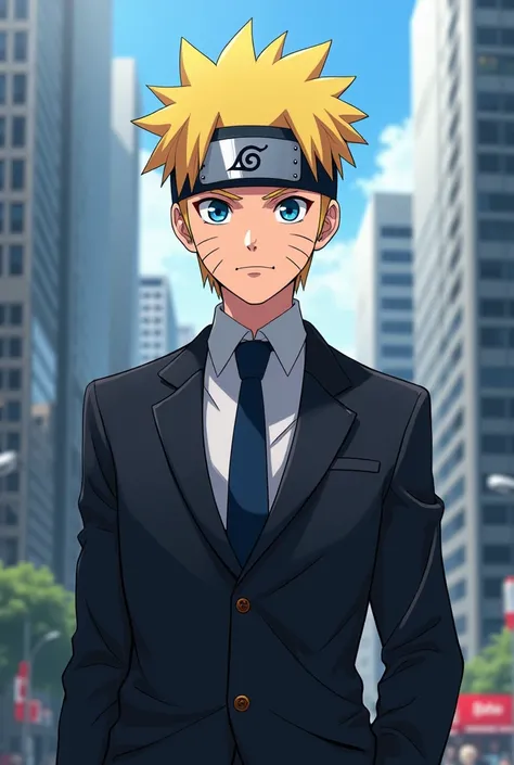 Naruto in a businessmans costume but doesnt look like a ninja