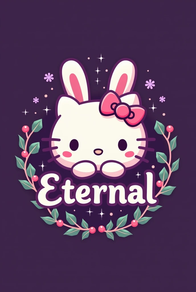 Make a logo with purple tones with a Christmas theme using Cinnamorol Hello Kitty as the main element and with the name Eternal in bright white with more Christmas details
