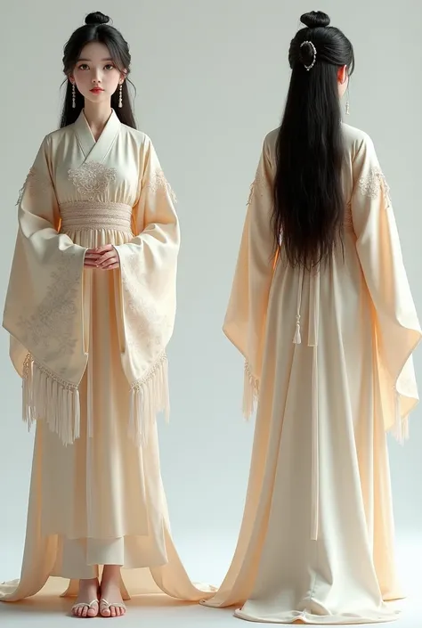 gril,hanfu,((three sided view:1.2,full body,simple background,multiple views,highres)),