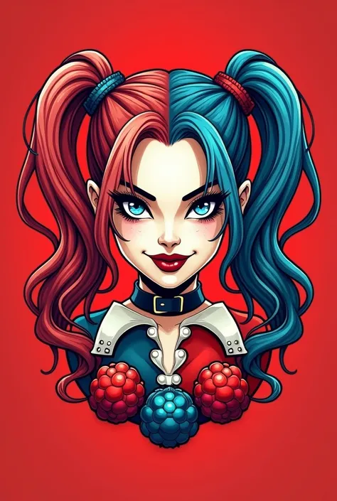 classic Harley queen face tattoo design with red costume with pompoms