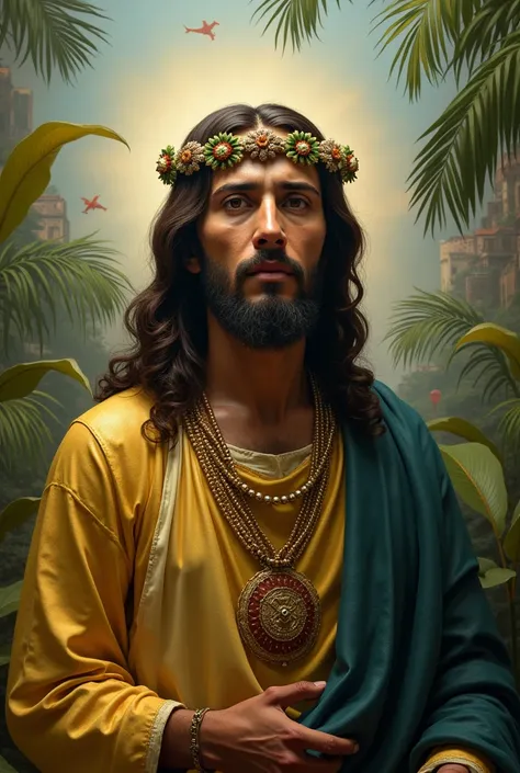  Create an extremely realistic representation of Jesus inspired by the culture and characteristics of the  [Brazil],  showing her entire body.  It must reflect physical traits typical of the people of that country , with skin texture .  It must wear tradit...