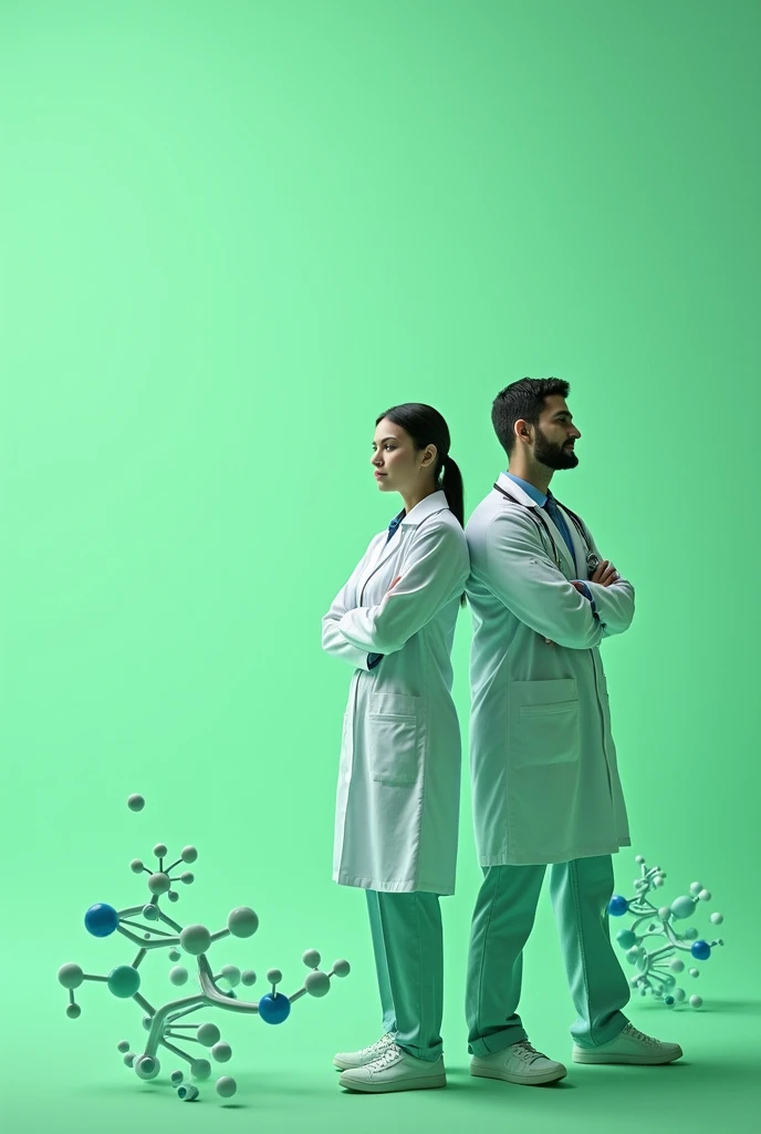 Design a minimalist cover with an institutional GREEN GREEN background,  including a doctor and a doctor in lab coats .  Add subtle medical elements  (DNA, molecules,  syringes )  that represent subjects such as dyslipidemia ,  cryptococcal meningitis ,  d...