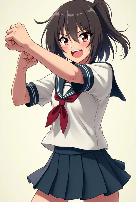 A girl punching in a sailor suit