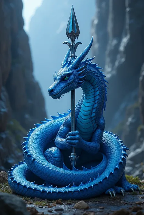 Blue dragon curling up on a spear
