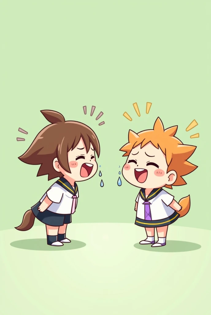 "A whimsical cartoon-style illustration of two ren, one crying and the other laughing. The crying  has tears streaming down their face with a sad expression, while the laughing  is smiling brightly with eyes closed in joy. Both ren are facing each other, s...