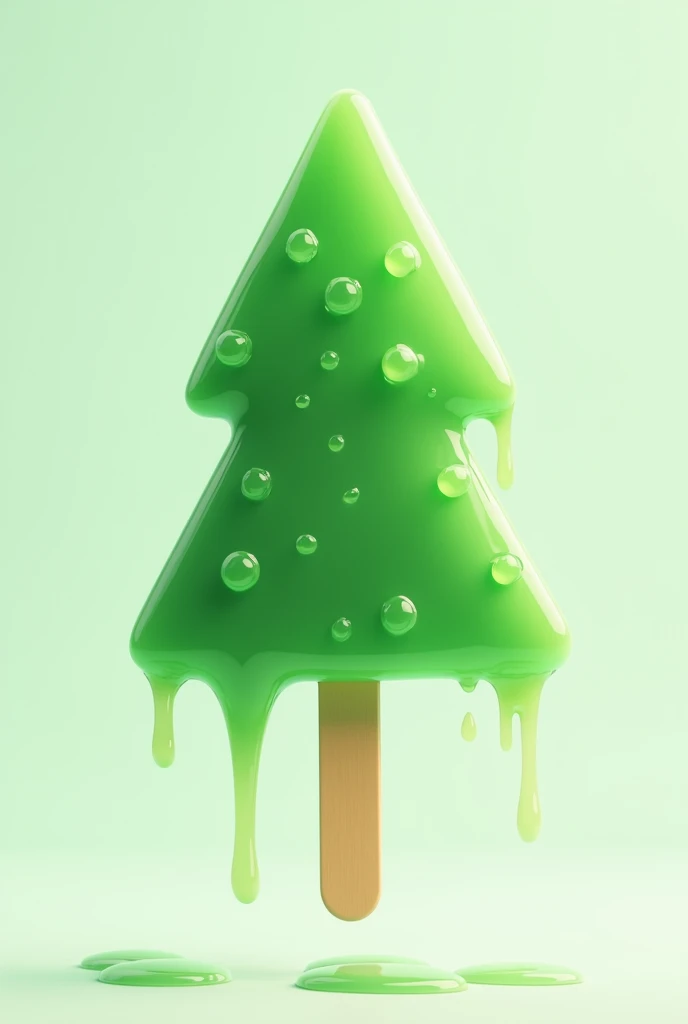 
Green popsicle in the shape of a Christmas tree, in 2d drawing, transparent and in simple shape, in saturated colors ,  sweating and melting