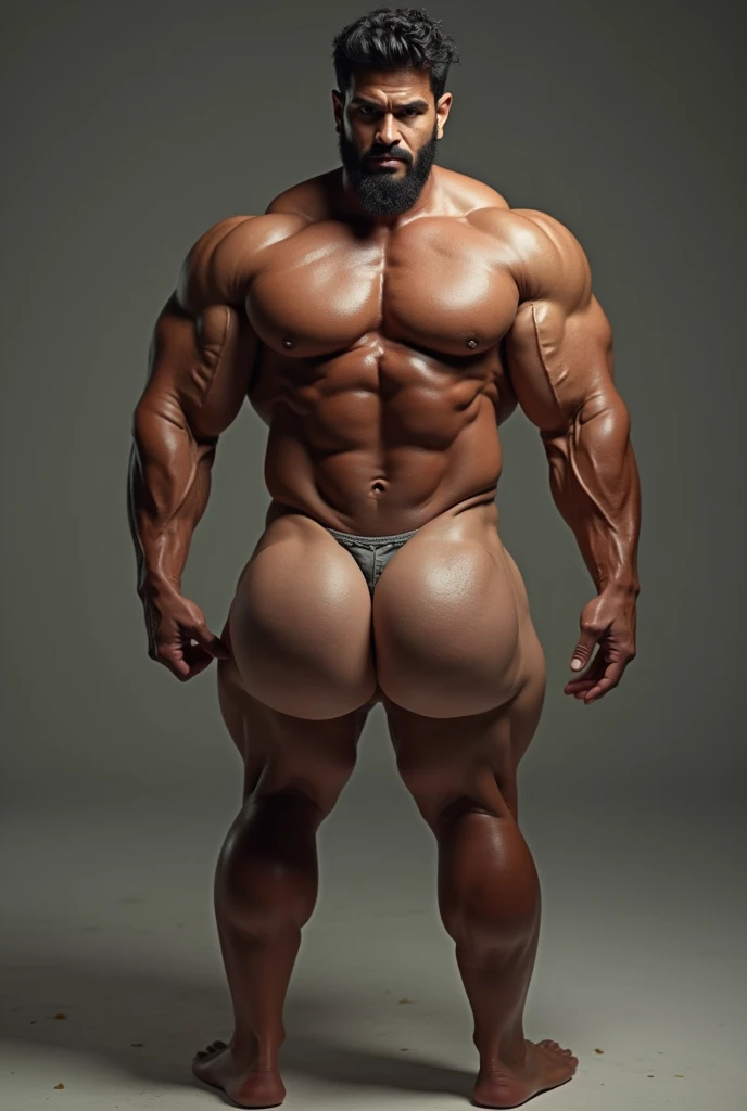 ((best quality)), ((masterpiece)), (detailed), perfect face huge biceps muscular man with tight dress trousers and a massive butt that is sticking out and plump and Arab from behind him looking at his ass and he has good hair focus mostly on his big butt m...