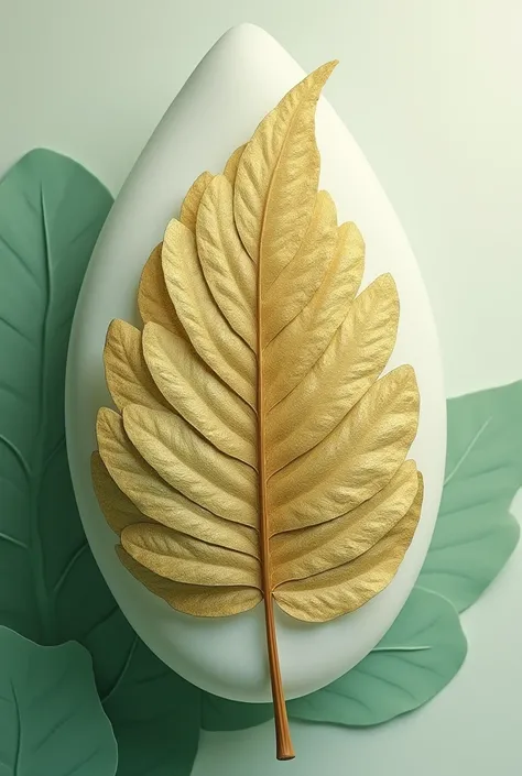 an abstract image of a leaf with golden parts and a white mamore in the background with green details