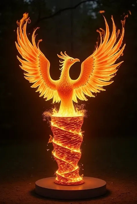 Sculpture made with fire,  phoenix in a twined vass