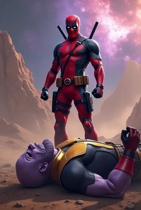 Deadpool leaves Thanos on the ground 