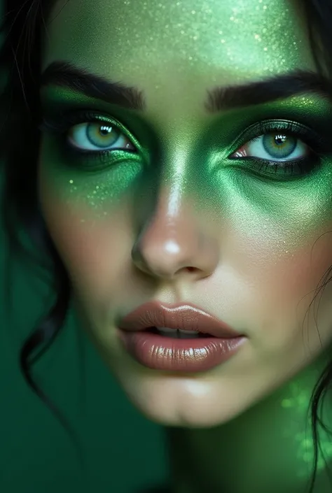 Make me an eye makeup image in shades of green for an event