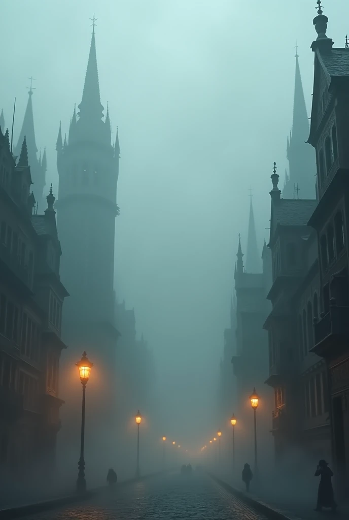 A city with fog. 