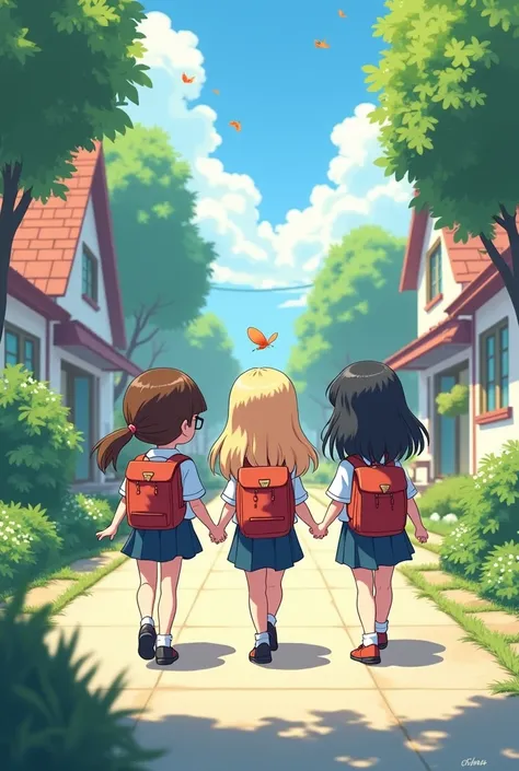 I need an image of three ren walking back from school