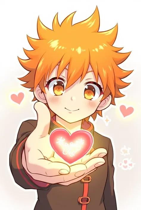  A kawai drawing of the anime character Rengoku, Who is giving us a heart  