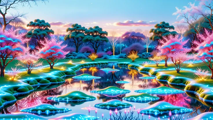 A Masterpiece In 32K Resolution, Supreme Quality, Super Detail, Official Art, Very High-Resolution 32K Wallpaper, Beautiful And Aesthetic, Ultra-Detailed Features, Awe-Inspiring Detail. A Magical Garden Filled With Crystals That Grow Like Trees, Their Bran...