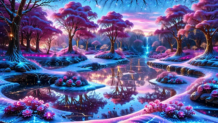 A Masterpiece In 32K Resolution, Supreme Quality, Super Detail, Official Art, Very High-Resolution 32K Wallpaper, Beautiful And Aesthetic, Ultra-Detailed Features, Awe-Inspiring Detail. A Magical Garden Filled With Crystals That Grow Like Trees, Their Bran...