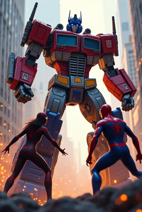 Optimus prime vs spiderman vs spiderwoman symbiote 