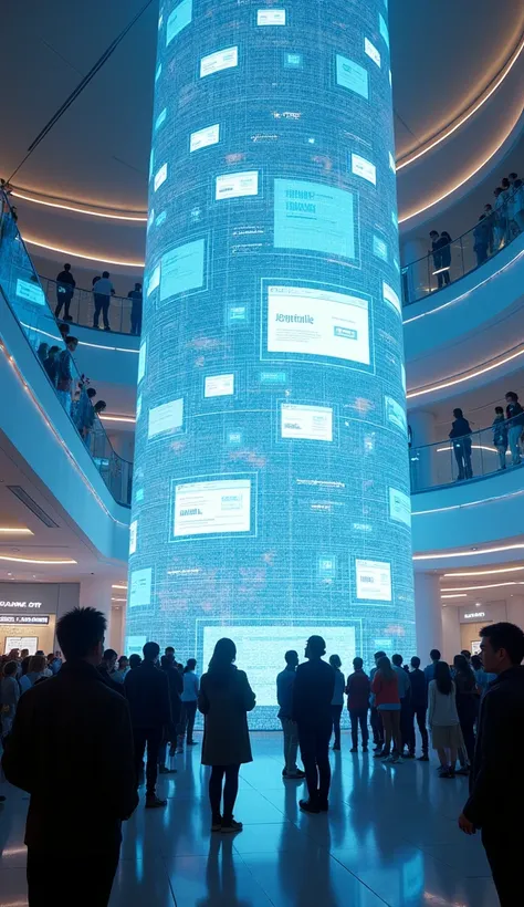 websites and social networks on a giant screen in the background with people watching