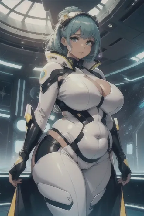 (Best quality), (high resolution), (detailed),1woman, curvy lady, thicc, chubby belly,futuristic style, future fashion, (((hyperfuturistic))), space suit, ((solar)), ((sun woman))